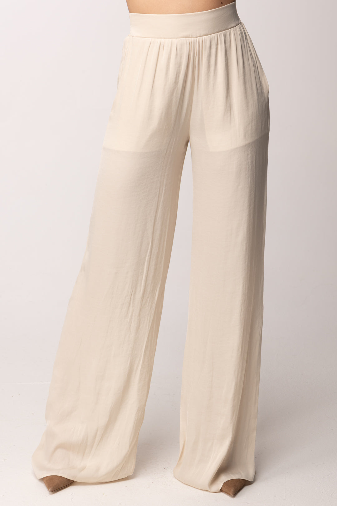 Patrizia Pepe Pantaloni Palazzo Fluidi a Vita Alta 2P1763 A772 PEARL IVORY