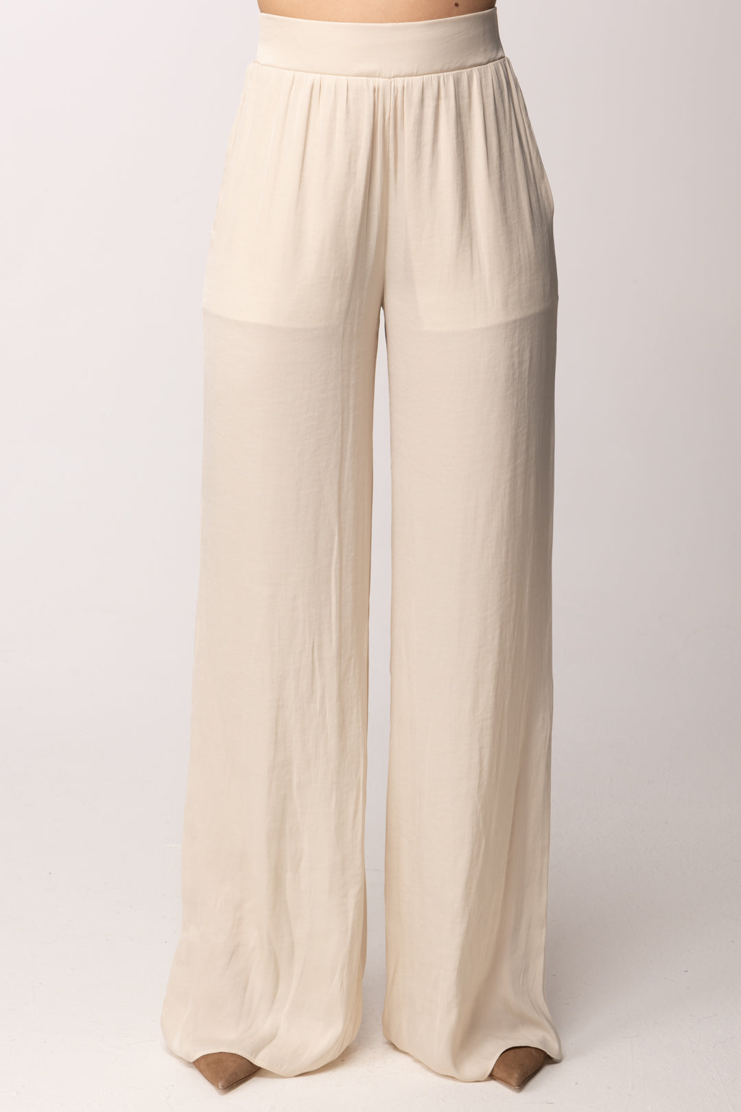 Patrizia Pepe Pantaloni Palazzo Fluidi a Vita Alta 2P1763 A772 PEARL IVORY