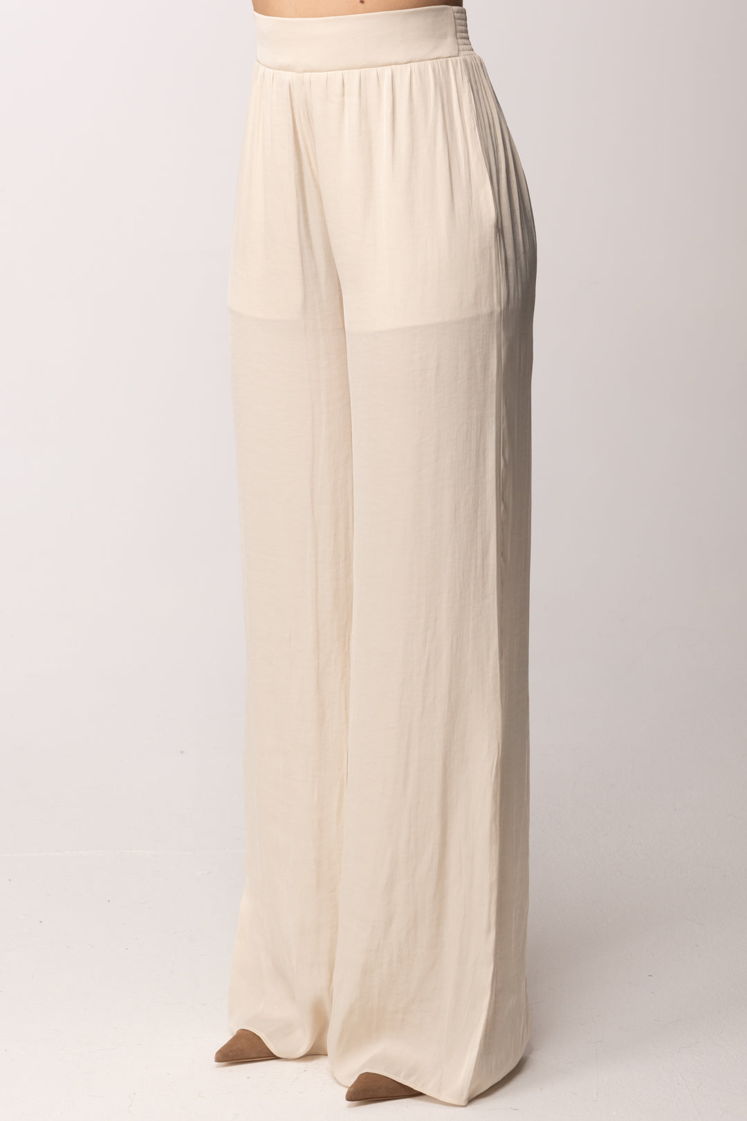 Patrizia Pepe Pantaloni Palazzo Fluidi a Vita Alta 2P1763 A772 PEARL IVORY