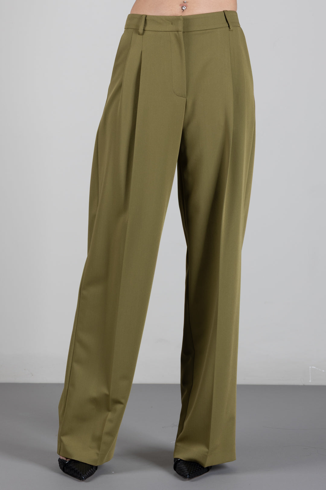 Patrizia Pepe Pantaloni Palazzo Fluidi In Gabardina 2P0112 A498 LIZARD GREEN