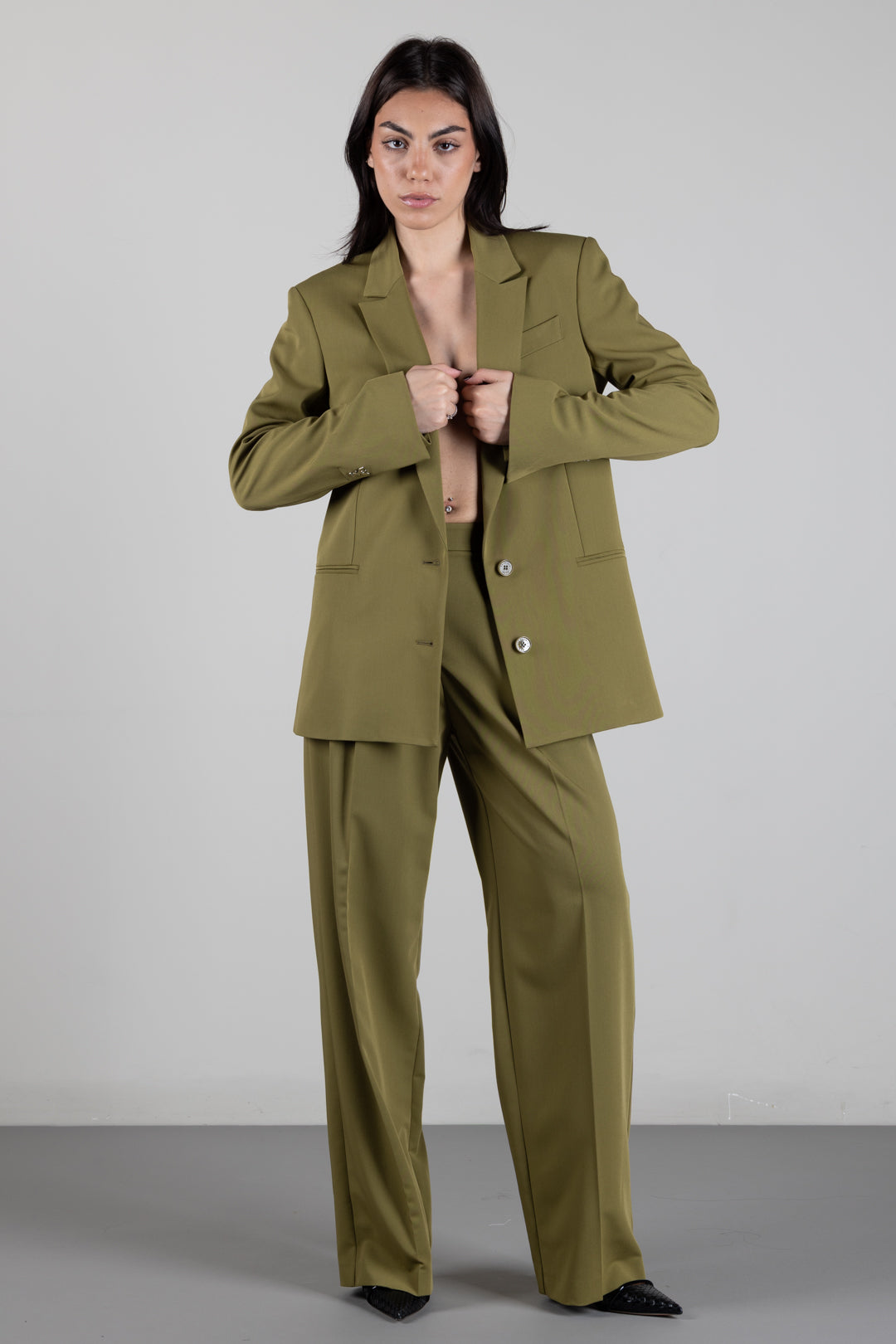 Patrizia Pepe Pantaloni Palazzo Fluidi In Gabardina 2P0112 A498 LIZARD GREEN