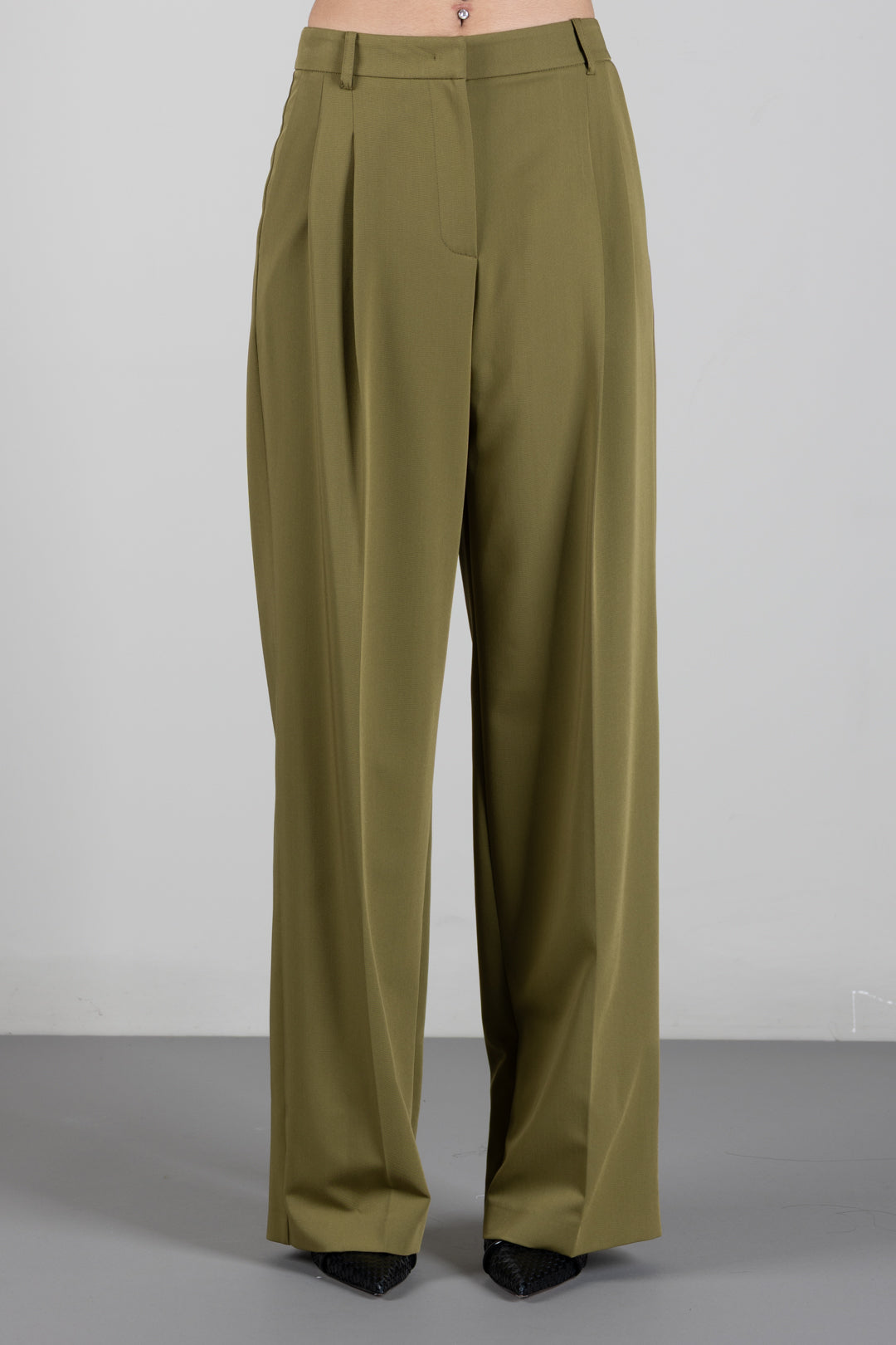 Patrizia Pepe Pantaloni Palazzo Fluidi In Gabardina 2P0112 A498 LIZARD GREEN