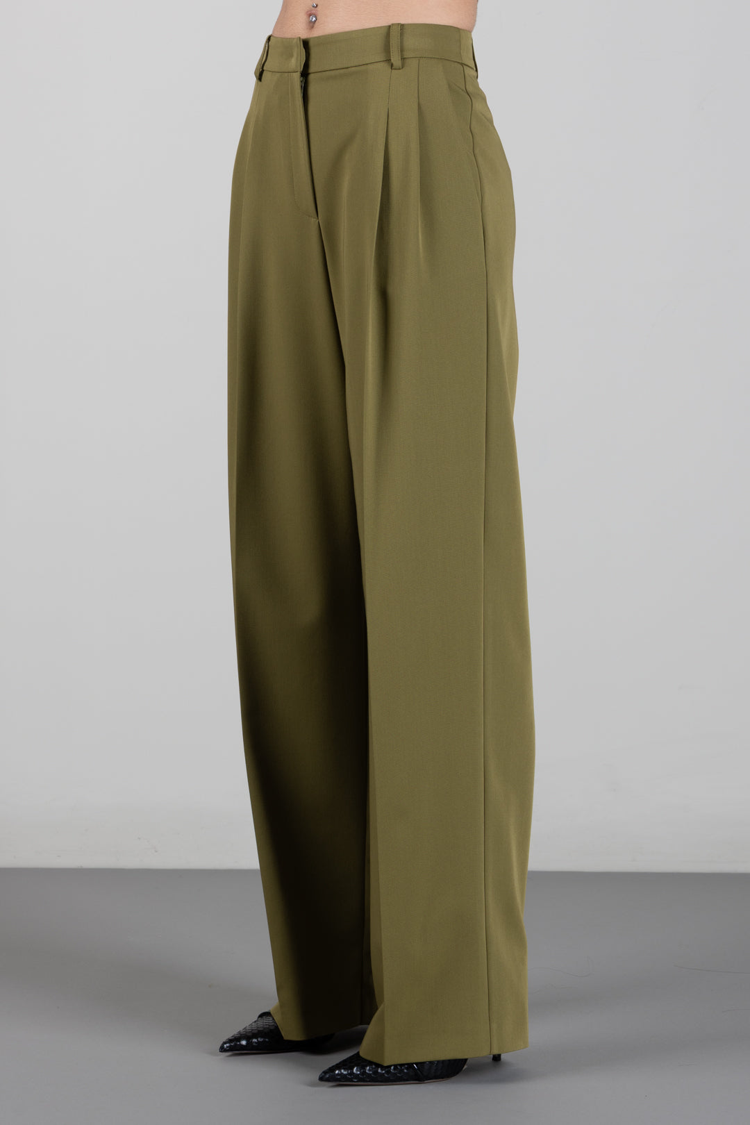 Patrizia Pepe Pantaloni Palazzo Fluidi In Gabardina 2P0112 A498 LIZARD GREEN