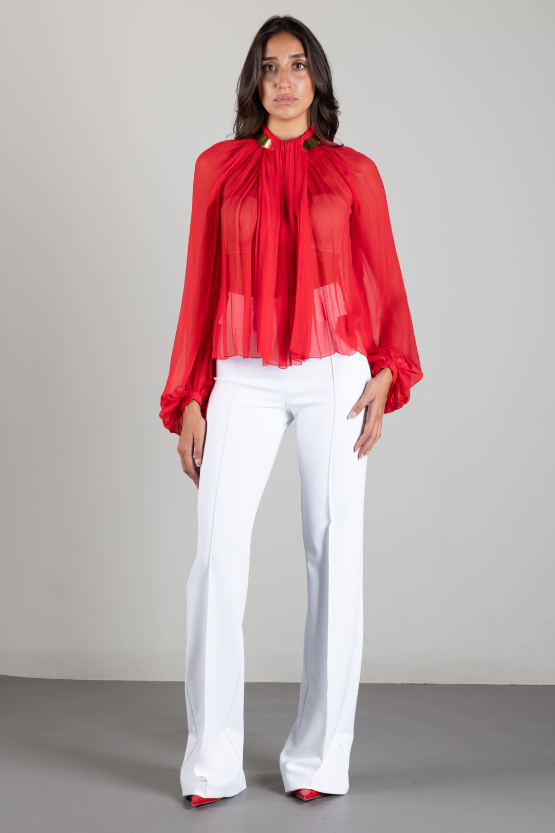Elisabetta Franchi Pantaloni Palazzo In Doppio Crêpe Stretch PA19666E2 AVORIO