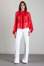 Elisabetta Franchi Pantaloni Palazzo In Doppio Crêpe Stretch PA19666E2 AVORIO
