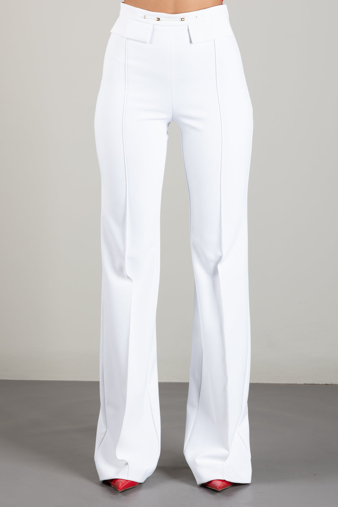Elisabetta Franchi Pantaloni Palazzo In Doppio Crêpe Stretch PA19666E2 AVORIO