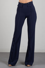 Elisabetta Franchi Pantaloni Palazzo In Doppio Crêpe Stretch PA19666E2 BLU NOTTE
