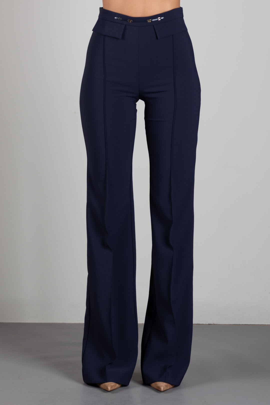 Elisabetta Franchi Pantaloni Palazzo In Doppio Crêpe Stretch PA19666E2 BLU NOTTE