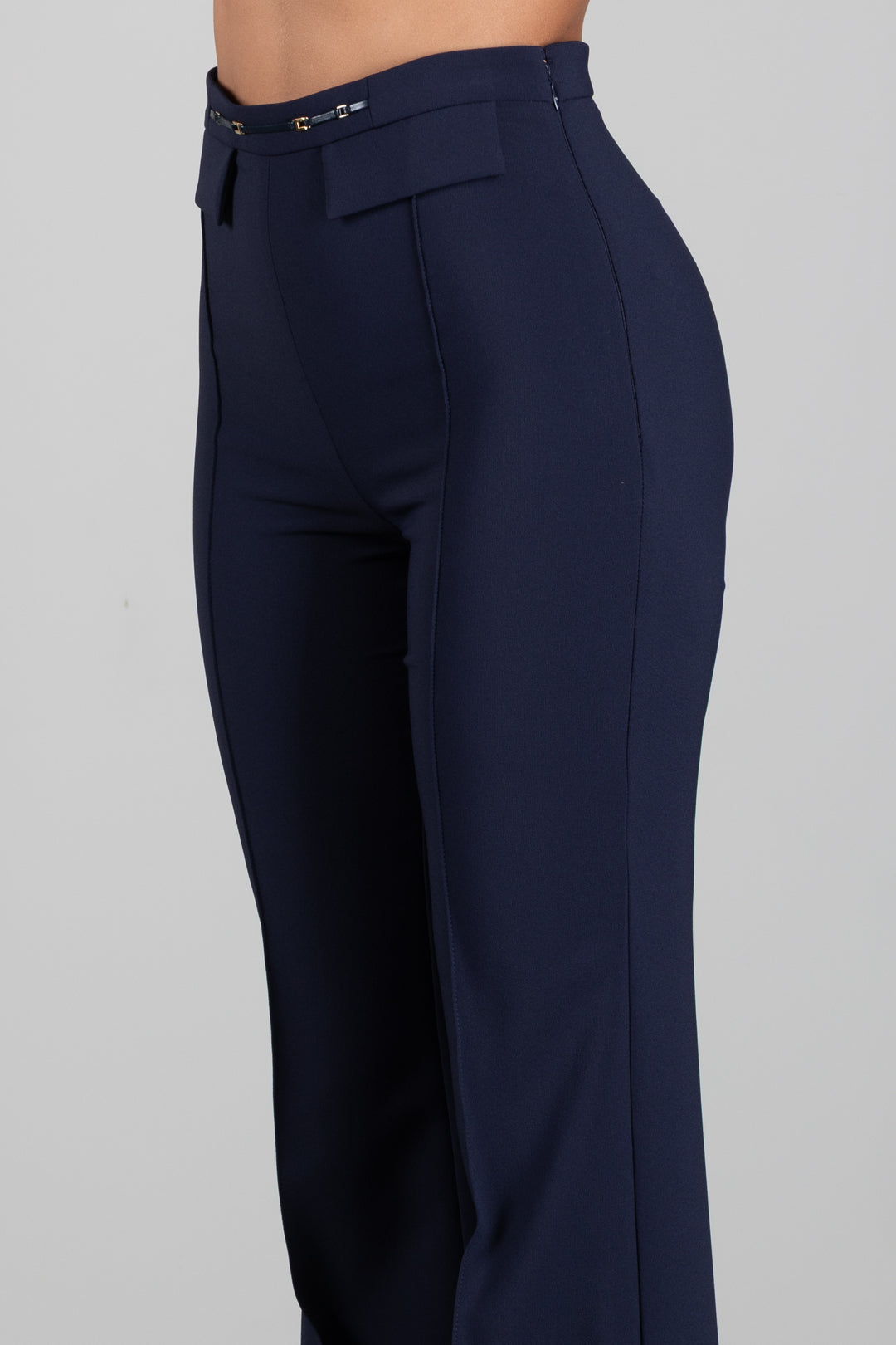 Elisabetta Franchi Pantaloni Palazzo In Doppio Crêpe Stretch PA19666E2 BLU NOTTE
