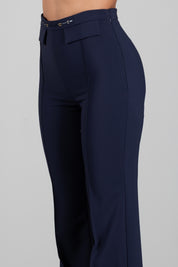 Elisabetta Franchi Pantaloni Palazzo In Doppio Crêpe Stretch PA19666E2 BLU NOTTE