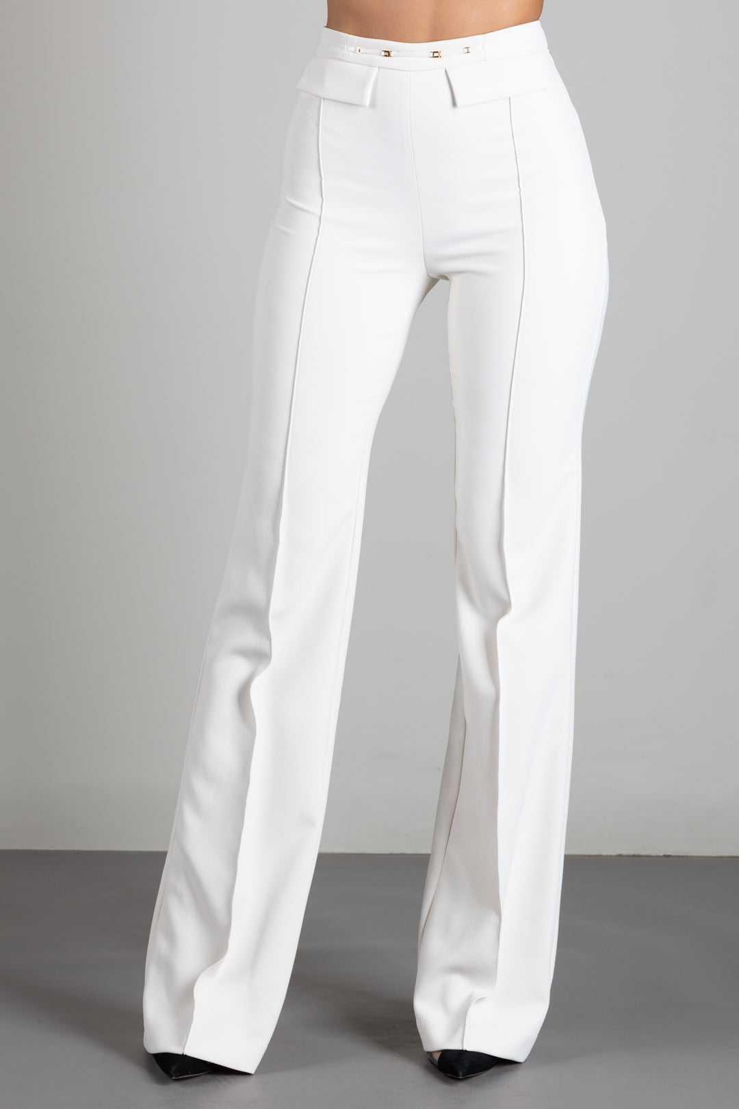 Elisabetta Franchi Pantaloni Palazzo In Doppio Crêpe Stretch PA19666E2 BURRO