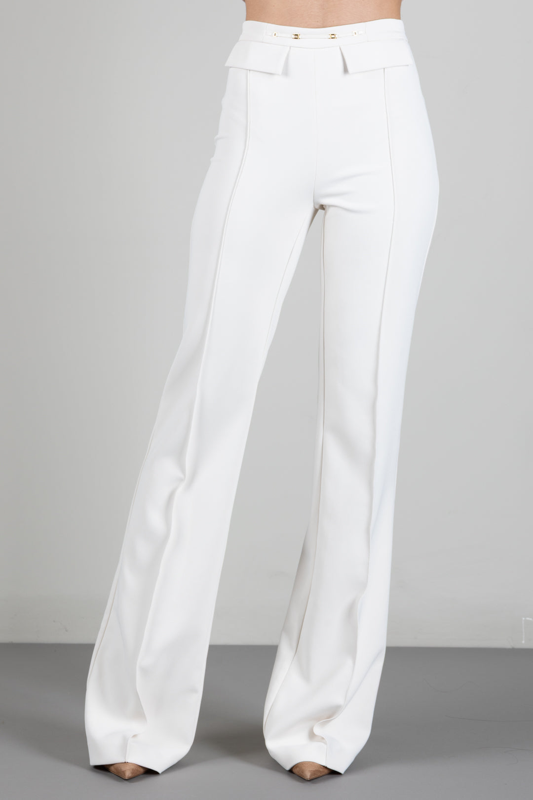 Elisabetta Franchi Pantaloni Palazzo In Doppio Crêpe Stretch PA19666E2 BURRO
