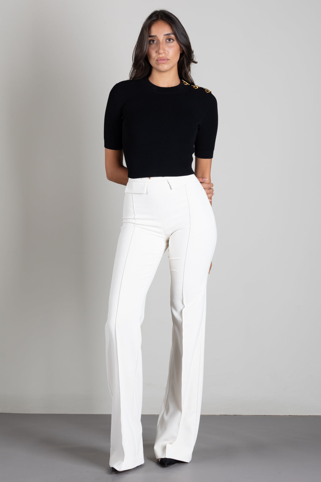 Elisabetta Franchi Pantaloni Palazzo In Doppio Crêpe Stretch PA19666E2 BURRO