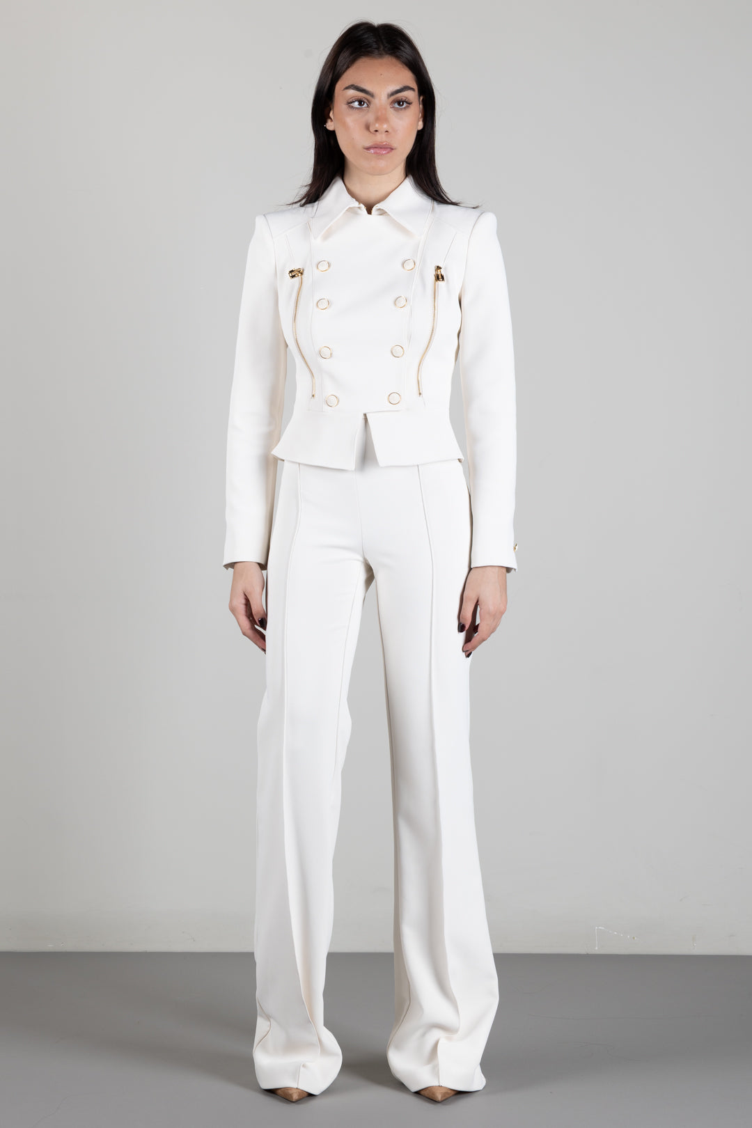 Elisabetta Franchi Pantaloni Palazzo In Doppio Crêpe Stretch PA19666E2 BURRO