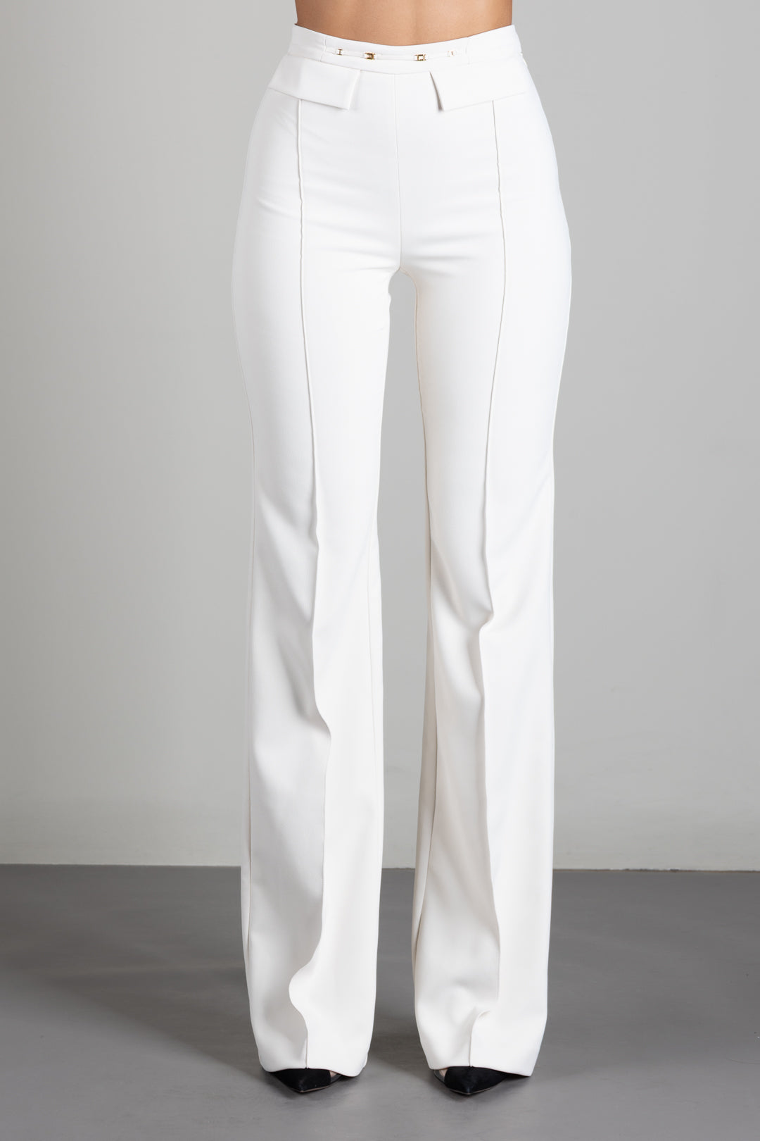 Elisabetta Franchi Pantaloni Palazzo In Doppio Crêpe Stretch PA19666E2 BURRO