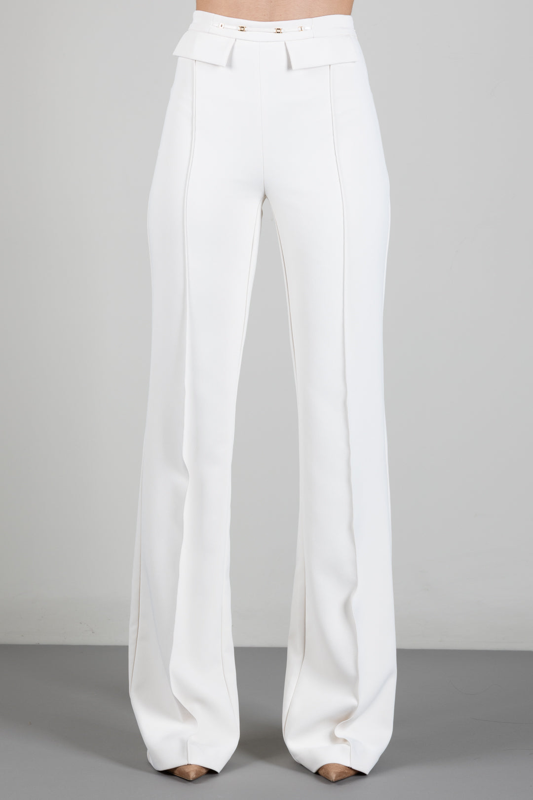 Elisabetta Franchi Pantaloni Palazzo In Doppio Crêpe Stretch PA19666E2 BURRO