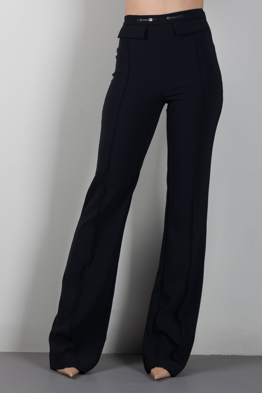 Elisabetta Franchi Pantaloni Palazzo In Doppio Crêpe Stretch PA19666E2 NERO