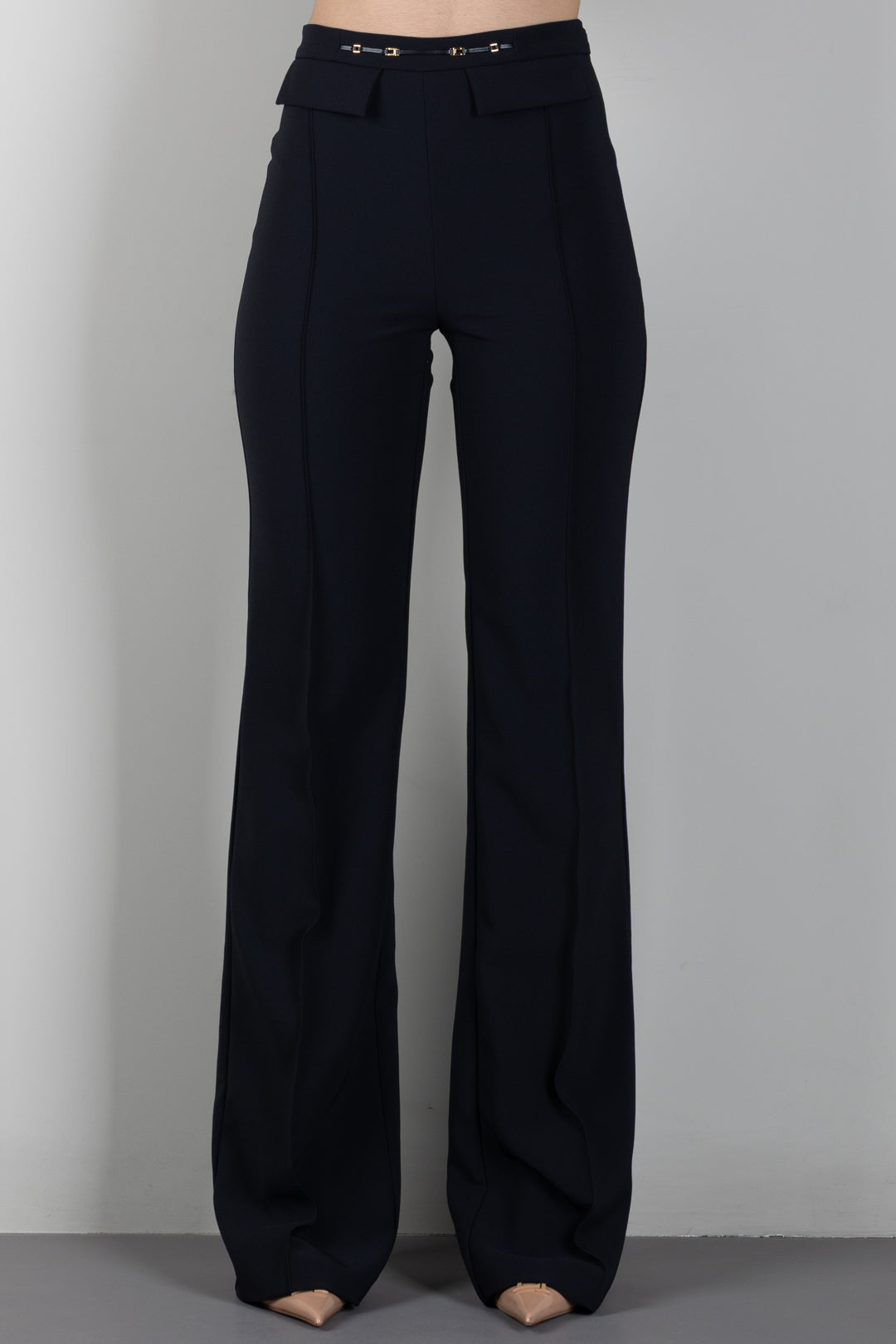 Elisabetta Franchi Pantaloni Palazzo In Doppio Crêpe Stretch PA19666E2 NERO