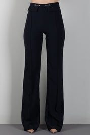 Elisabetta Franchi Pantaloni Palazzo In Doppio Crêpe Stretch PA19666E2 NERO