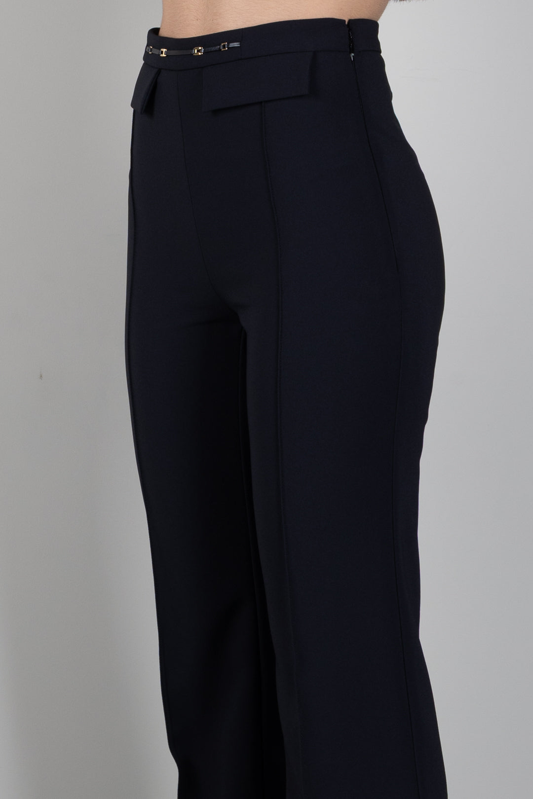 Elisabetta Franchi Pantaloni Palazzo In Doppio Crêpe Stretch PA19666E2 NERO