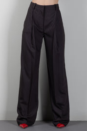 Elisabetta Franchi Pantaloni Palazzo In Fresco Lana Gessato PA17666E2 DARK CHOCOLATE/GLASS