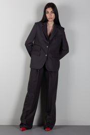 Elisabetta Franchi Pantaloni Palazzo In Fresco Lana Gessato PA17666E2 DARK CHOCOLATE/GLASS