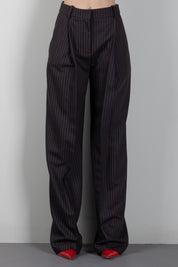 Elisabetta Franchi Pantaloni Palazzo In Fresco Lana Gessato PA17666E2 DARK CHOCOLATE/GLASS