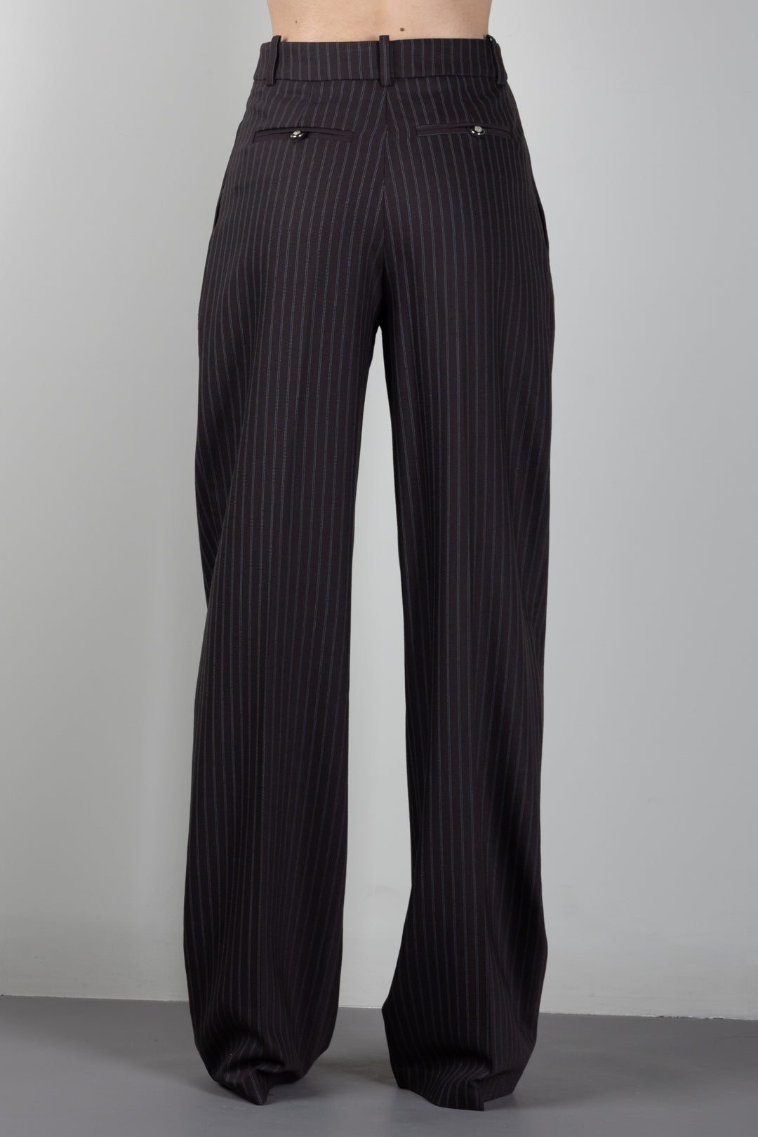 Elisabetta Franchi Pantaloni Palazzo In Fresco Lana Gessato PA17666E2 DARK CHOCOLATE/GLASS