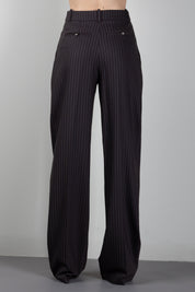 Elisabetta Franchi Pantaloni Palazzo In Fresco Lana Gessato PA17666E2 DARK CHOCOLATE/GLASS