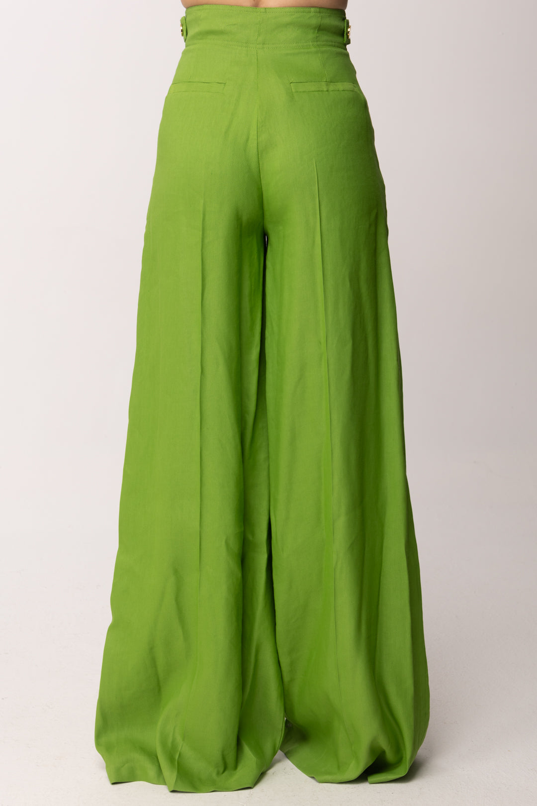 Elisabetta Franchi Pantaloni Palazzo In Misto Lino con Cinturini PA12762E2 ALOE