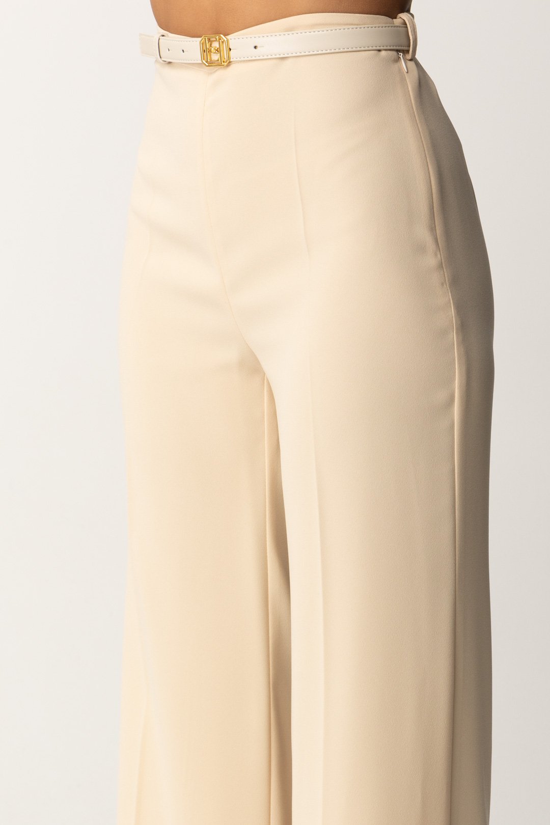 Elisabetta Franchi Pantaloni Palazzo In Raso con Cintura PA06147E2 CREMA