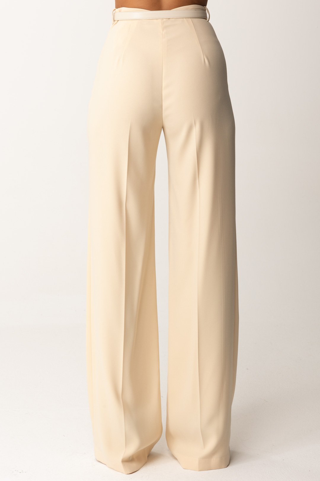 Elisabetta Franchi Pantaloni Palazzo In Raso con Cintura PA06147E2 CREMA