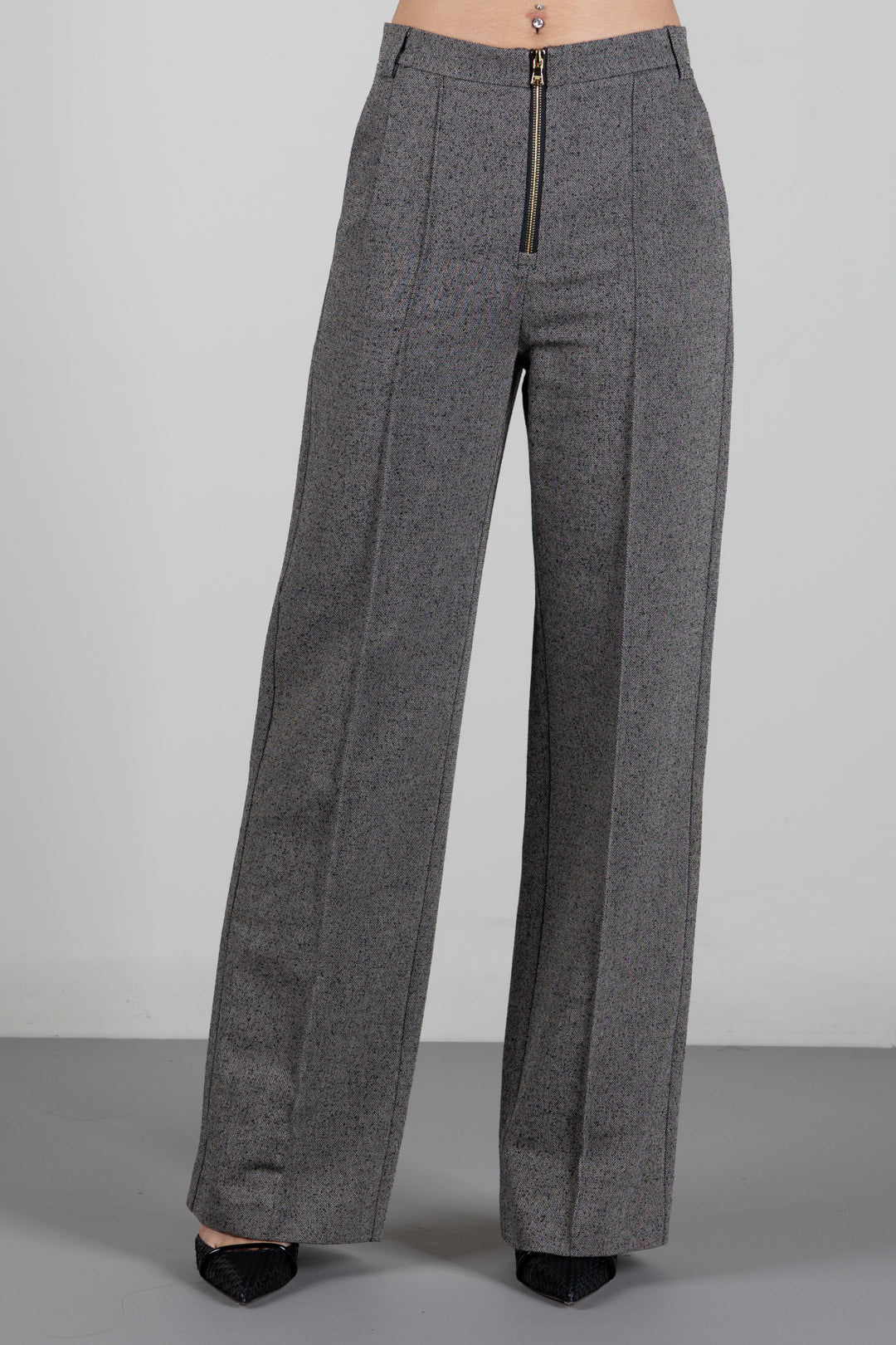 Patrizia Pepe Pantaloni Palazzo In Resca Micro Bouclé 2P0077 C0277 TAUPE CHINE