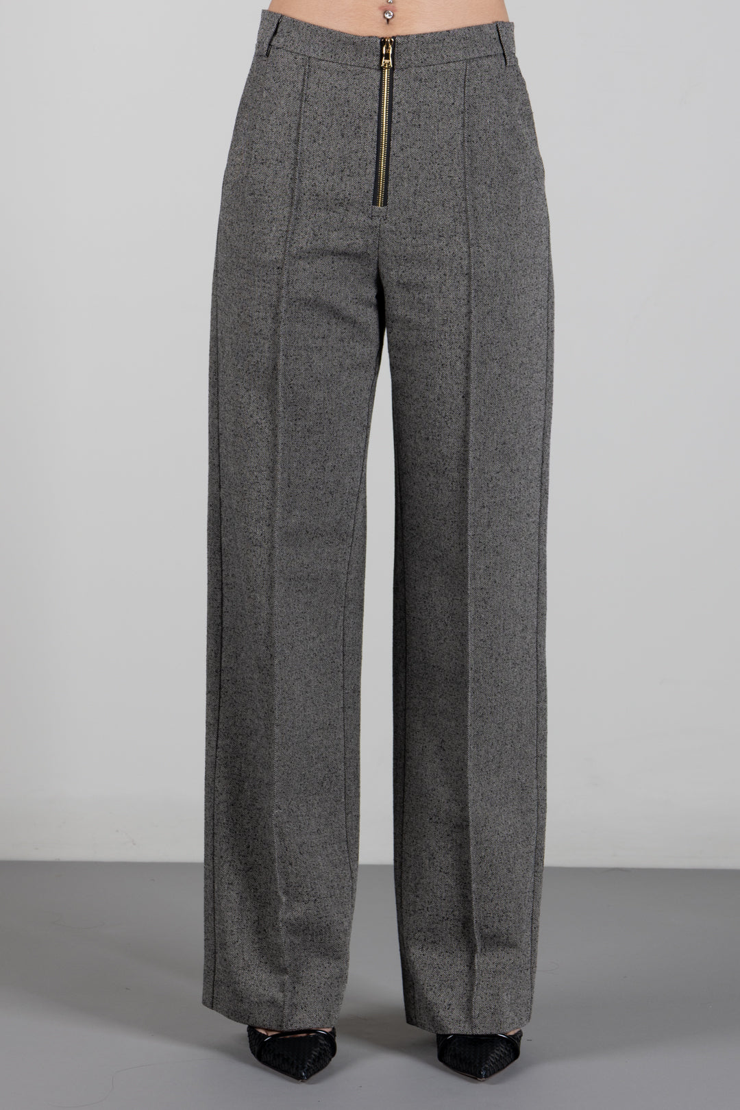 Patrizia Pepe Pantaloni Palazzo In Resca Micro Bouclé 2P0077 C0277 TAUPE CHINE