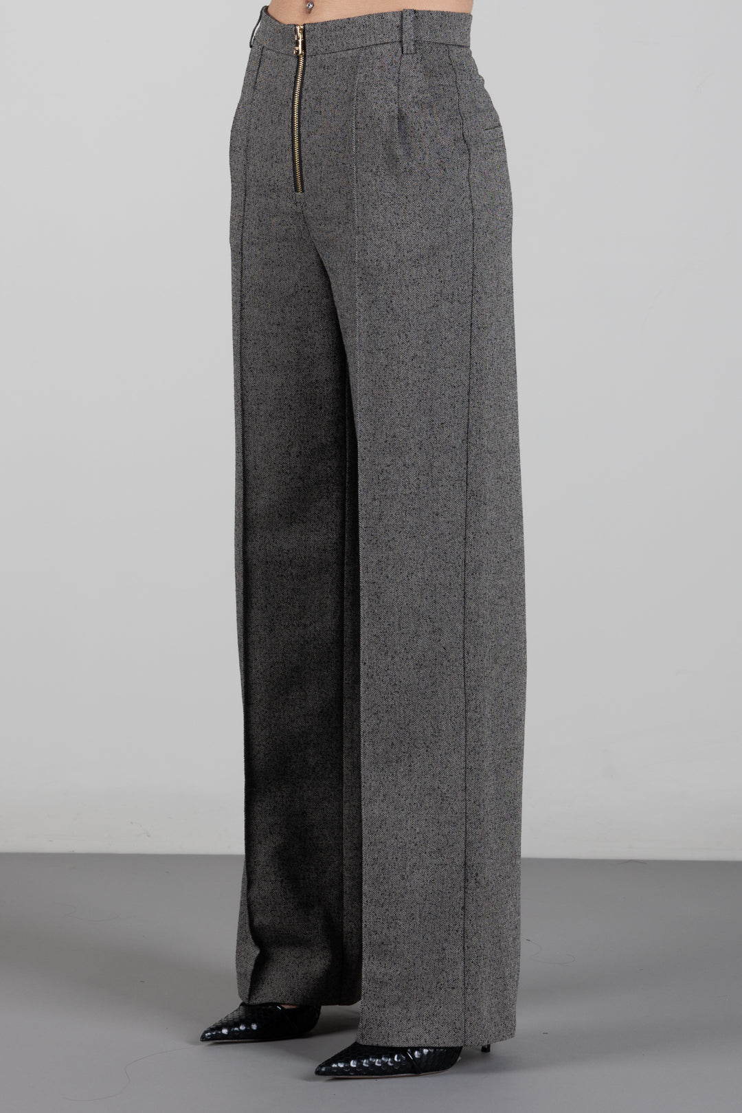 Patrizia Pepe Pantaloni Palazzo In Resca Micro Bouclé 2P0077 C0277 TAUPE CHINE