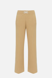 Elisabetta Franchi Pantaloni Palazzo In Viscosa con Bande Lucide KP69S56E2 HONEY/AVORIO
