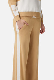 Elisabetta Franchi Pantaloni Palazzo In Viscosa con Bande Lucide KP69S56E2 HONEY/AVORIO