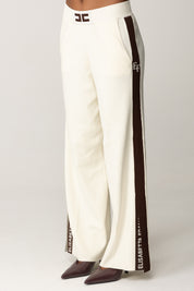 Elisabetta Franchi Pantaloni Palazzo In Viscosa con Bande Lucide KP69S56E2 MILK/COFFEE