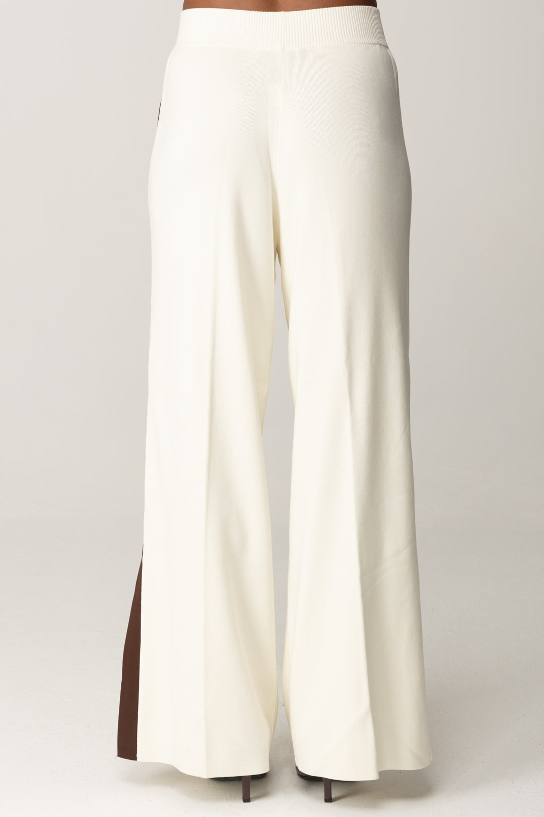 Elisabetta Franchi Pantaloni Palazzo In Viscosa con Bande Lucide KP69S56E2 MILK/COFFEE