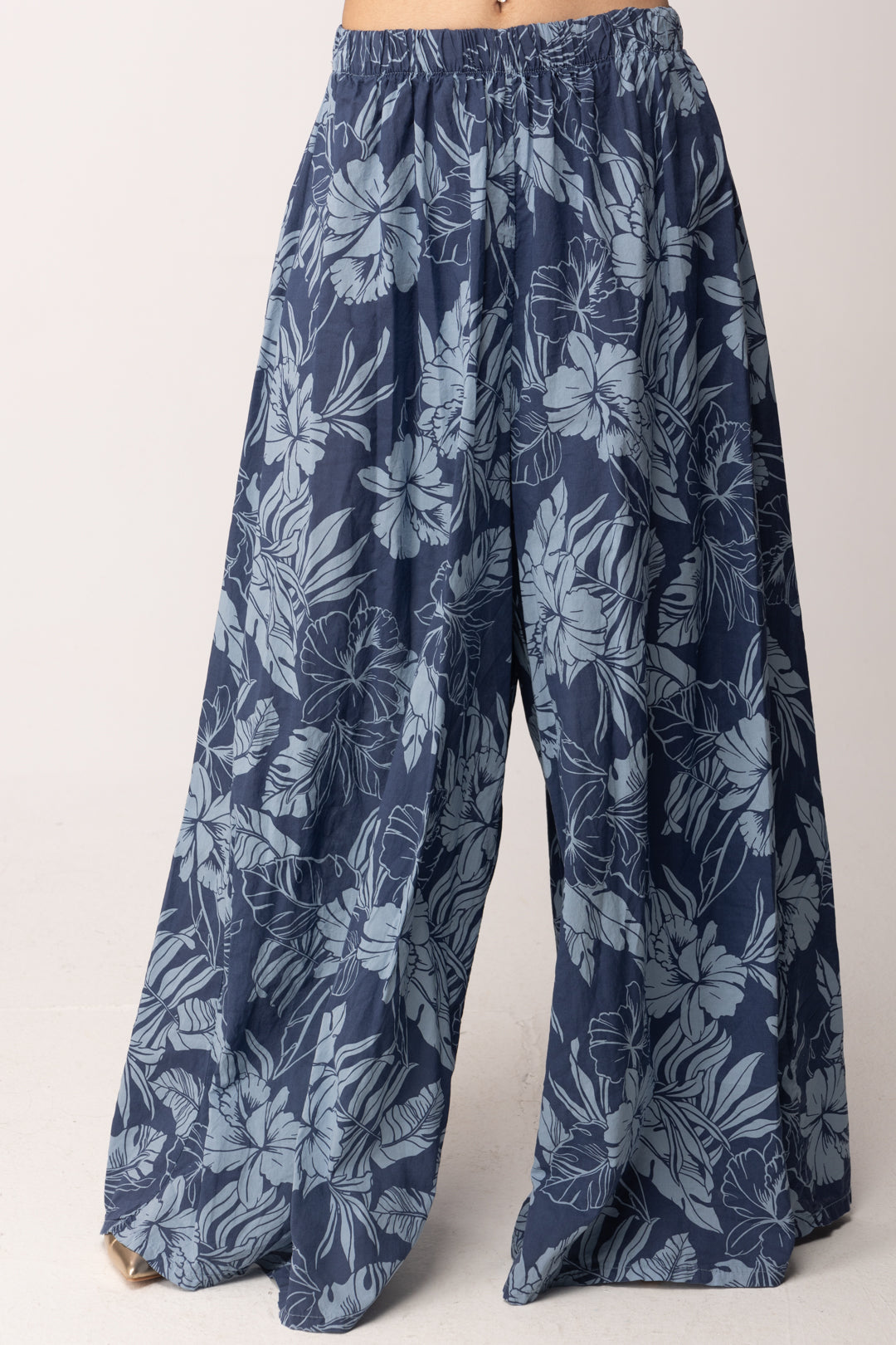 Khloe Femme Pantaloni Palazzo Tropicali Stampa Floreale A6669-M11 BLU