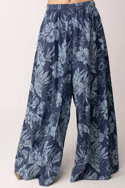 Khloe Femme Pantaloni Palazzo Tropicali Stampa Floreale A6669-M11 BLU