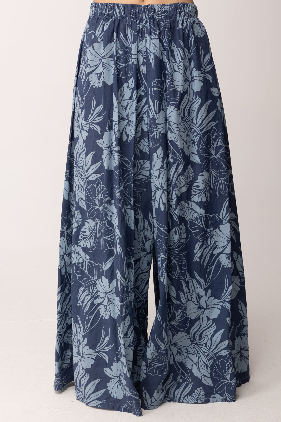 Khloe Femme Pantaloni Palazzo Tropicali Stampa Floreale A6669-M11 BLU