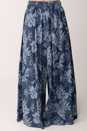 Khloe Femme Pantaloni Palazzo Tropicali Stampa Floreale A6669-M11 BLU