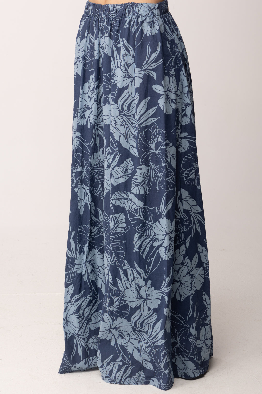 Khloe Femme Pantaloni Palazzo Tropicali Stampa Floreale A6669-M11 BLU