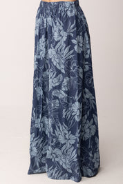 Khloe Femme Pantaloni Palazzo Tropicali Stampa Floreale A6669-M11 BLU