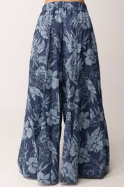 Khloe Femme Pantaloni Palazzo Tropicali Stampa Floreale A6669-M11 BLU