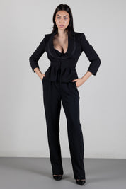Elisabetta Franchi Pantaloni Regular In Crêpe Leggero con Pinces PA19466E2 NERO
