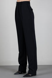 Elisabetta Franchi Pantaloni Regular In Crêpe Leggero con Pinces PA19466E2 NERO