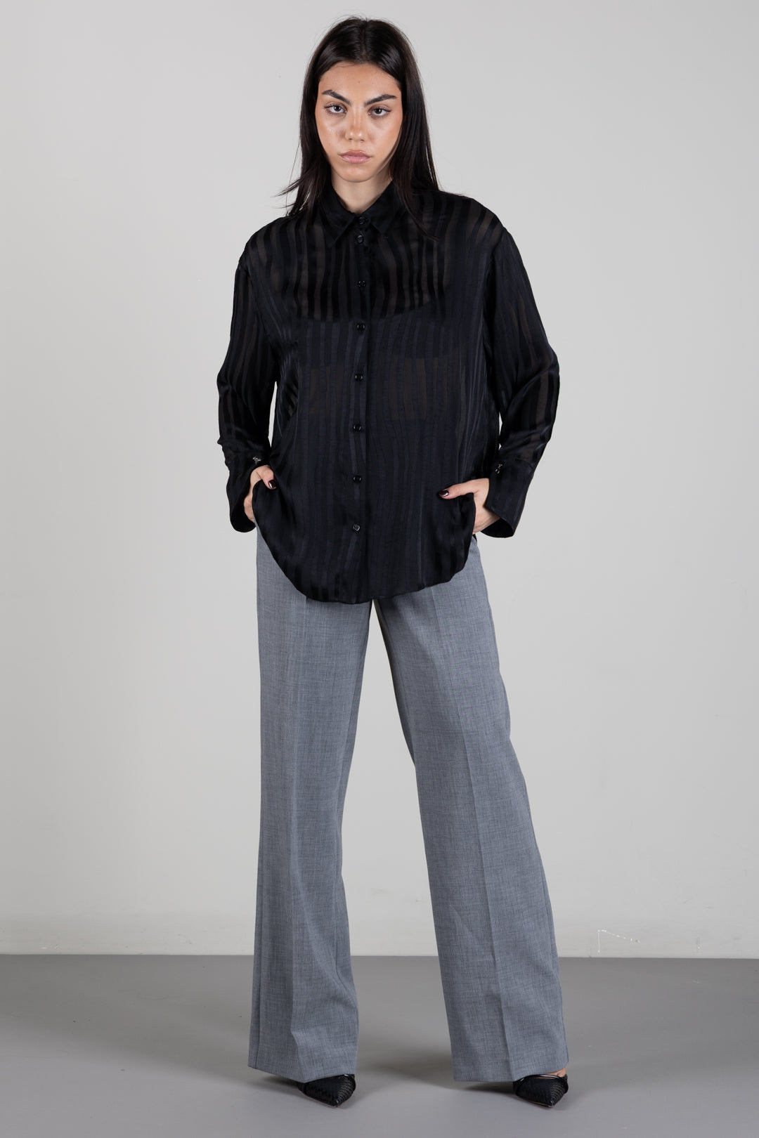 Patrizia Pepe Pantaloni Sartoriali Dritti In Tela Stretch 2P0039 C0273 GRAY MELANGE