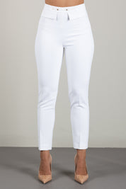 Elisabetta Franchi Pantaloni Slim In Doppio Crêpe con Morsetto Logo PA19566E2 AVORIO